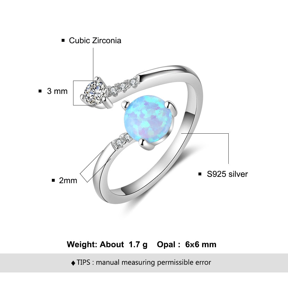 Round Blue Opal Rings for Women Cubic Zirconia Adjustable Wrap Ring Wedding Jewelry