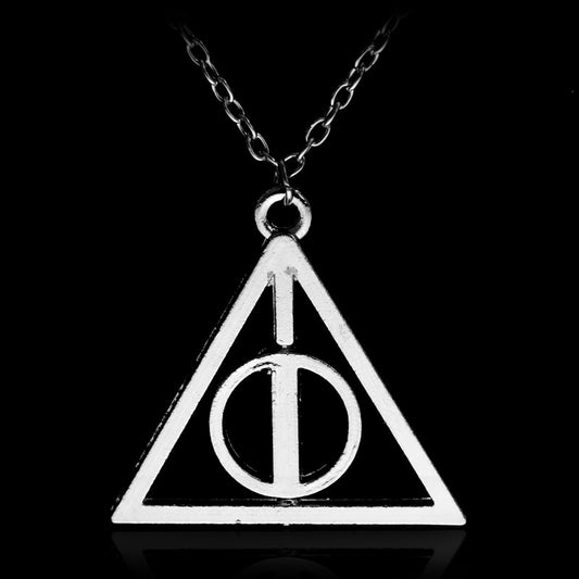Fashion Long Necklaces Deathly Hallows Pendant Necklace Triangle Rotatable intermediate Resurrection Stone Necklaces
