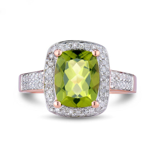 New Fantastic Solid 14Kt Rose Gold Ravishing Peridot and Diamond Ring