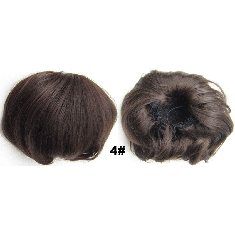 Audrey Hepburn Traci K Beauty Synthetic Straight Hair Bun Donut Drawstring Chignon Clip on Cover Updos Women's Hairpiece