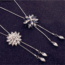 Load image into Gallery viewer, Snowflake Long Necklace Sweater Chain Fashion Fine Metal Chain Crystal Rhinestone Flower Pendant Necklaces Adjusted

