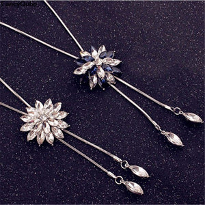 Snowflake Long Necklace Sweater Chain Fashion Fine Metal Chain Crystal Rhinestone Flower Pendant Necklaces Adjusted