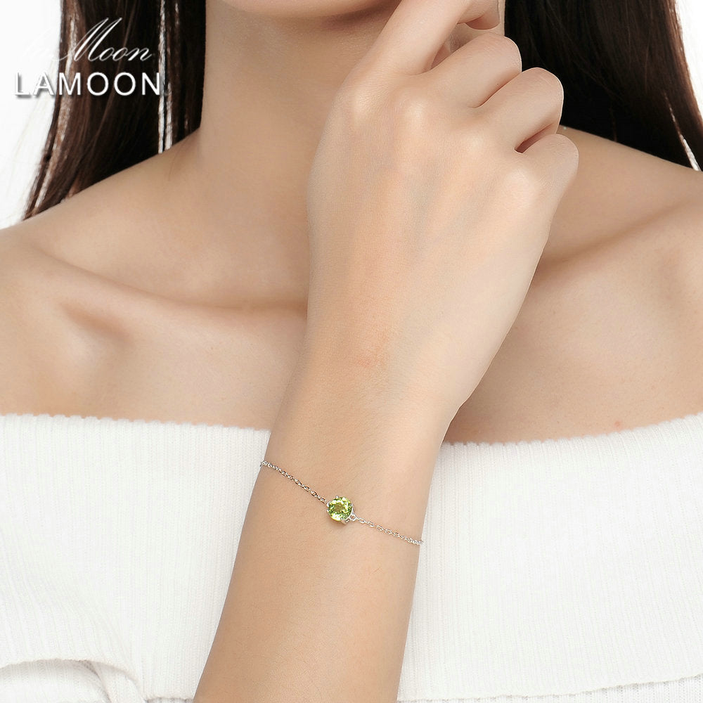7mm Natural Round Cut Peridot 925 Sterling Silver Jewelry  Chain Charm Bracelet