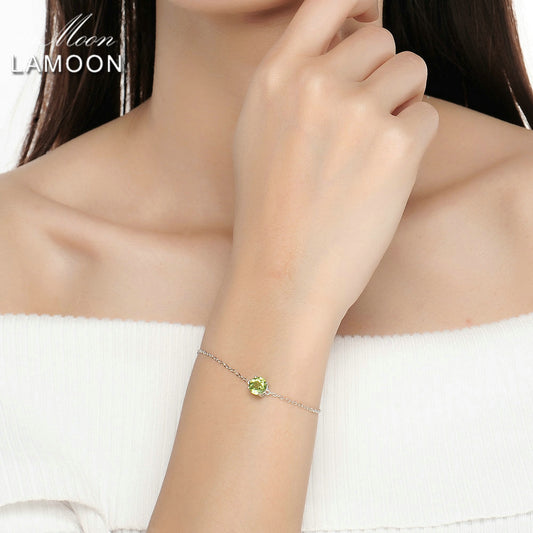 7mm Natural Round Cut Peridot 925 Sterling Silver Jewelry  Chain Charm Bracelet