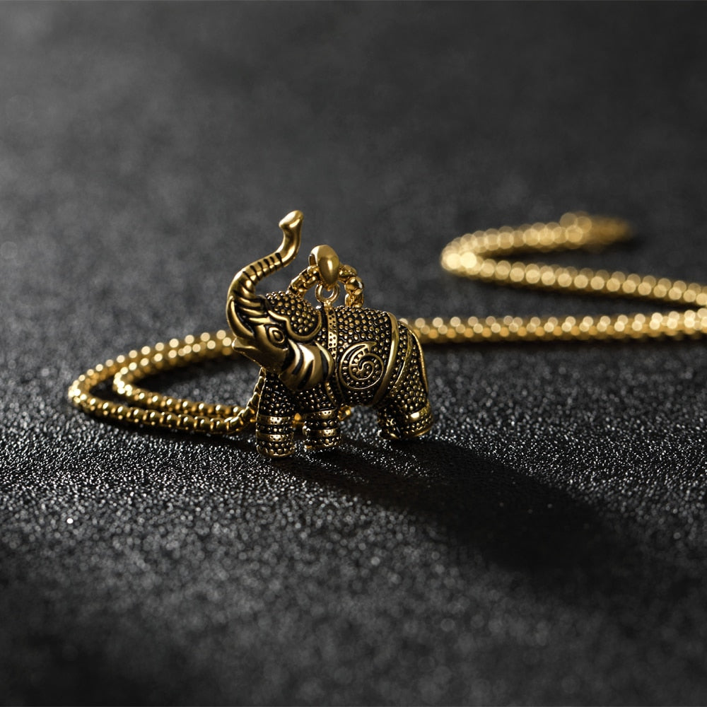 Elephant Pendant Necklace Stainless Steel Lucky Animal Gold Chain Necklaces Pendants Jewelry Accessories Gifts For Men Women