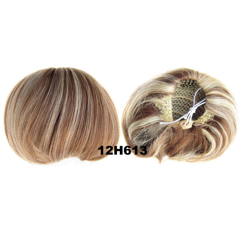 Audrey Hepburn Traci K Beauty Synthetic Straight Hair Bun Donut Drawstring Chignon Clip on Cover Updos Women's Hairpiece