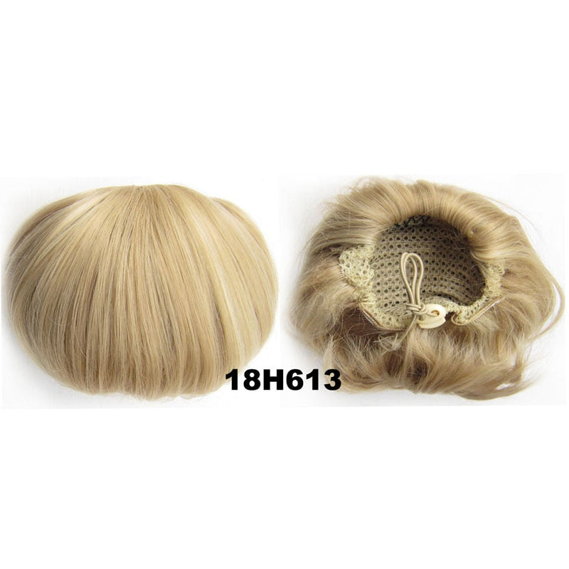 Audrey Hepburn Traci K Beauty Synthetic Straight Hair Bun Donut Drawstring Chignon Clip on Cover Updos Women's Hairpiece