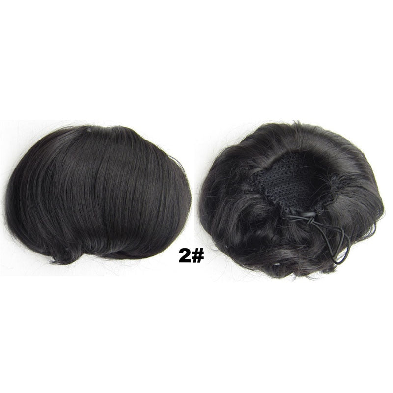 Audrey Hepburn Traci K Beauty Synthetic Straight Hair Bun Donut Drawstring Chignon Clip on Cover Updos Women's Hairpiece