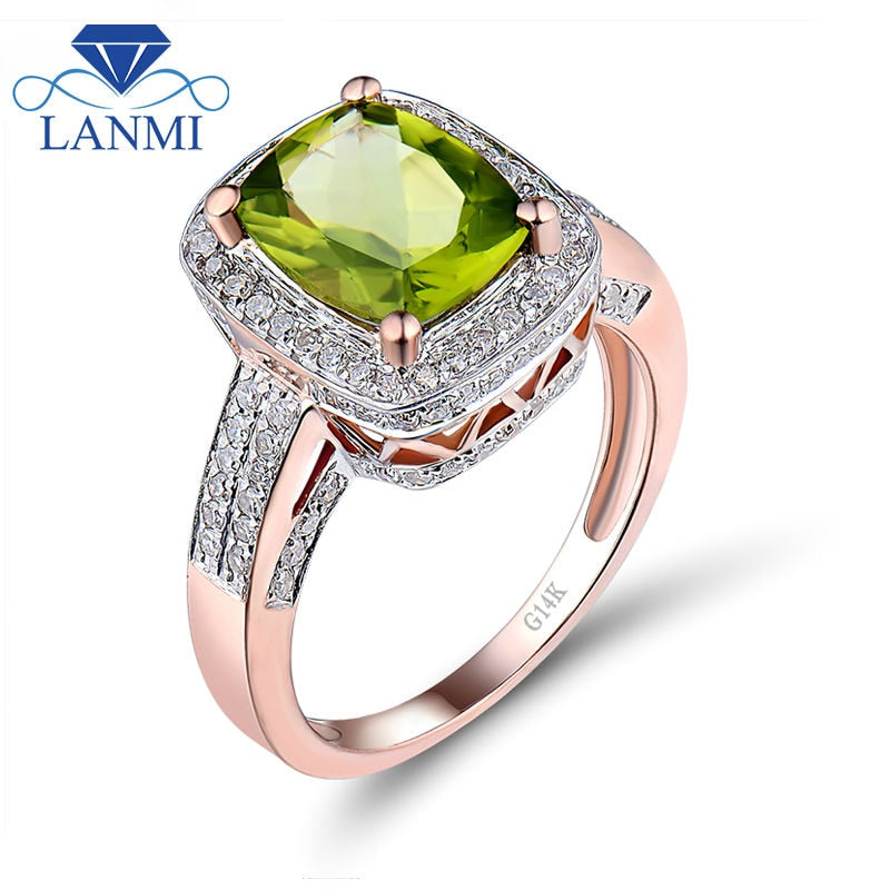 New Fantastic Solid 14Kt Rose Gold Ravishing Peridot and Diamond Ring
