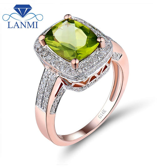 New Fantastic Solid 14Kt Rose Gold Ravishing Peridot and Diamond Ring