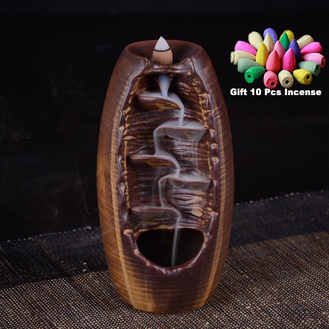 As Seen on TV- TRACI K BEAUTY ZEN Waterfall Incense Burners Pick Yours Ceramic Incense Holder, 10- 20 pcs Mixed Incense Cones (Burner Size L and Size M)