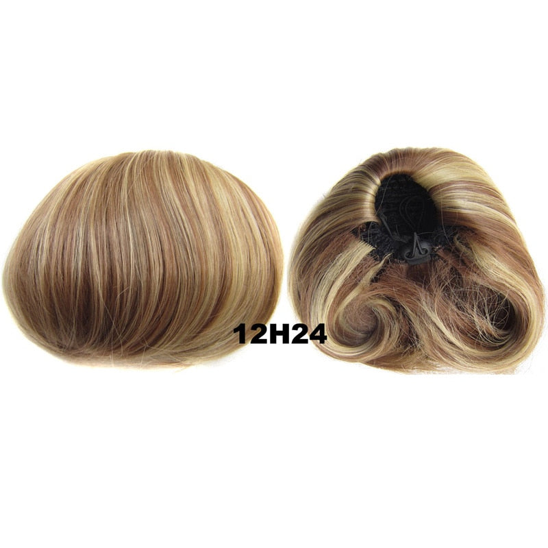 Audrey Hepburn Traci K Beauty Synthetic Straight Hair Bun Donut Drawstring Chignon Clip on Cover Updos Women's Hairpiece