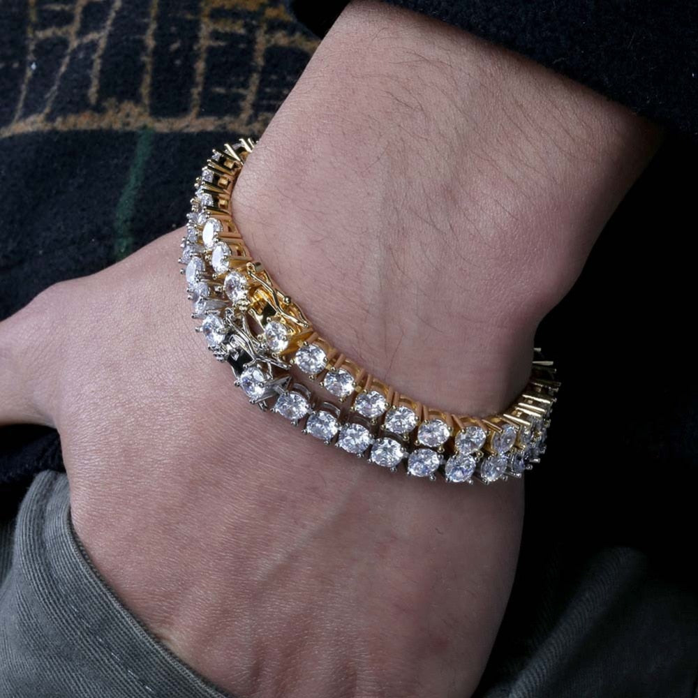 3mm-6mm Mens/Women  AAA+  Tennis Bracelet Hip Hop Jewelry Iced Out 1 Row Gold CZ Charms Bracelet For Gifts