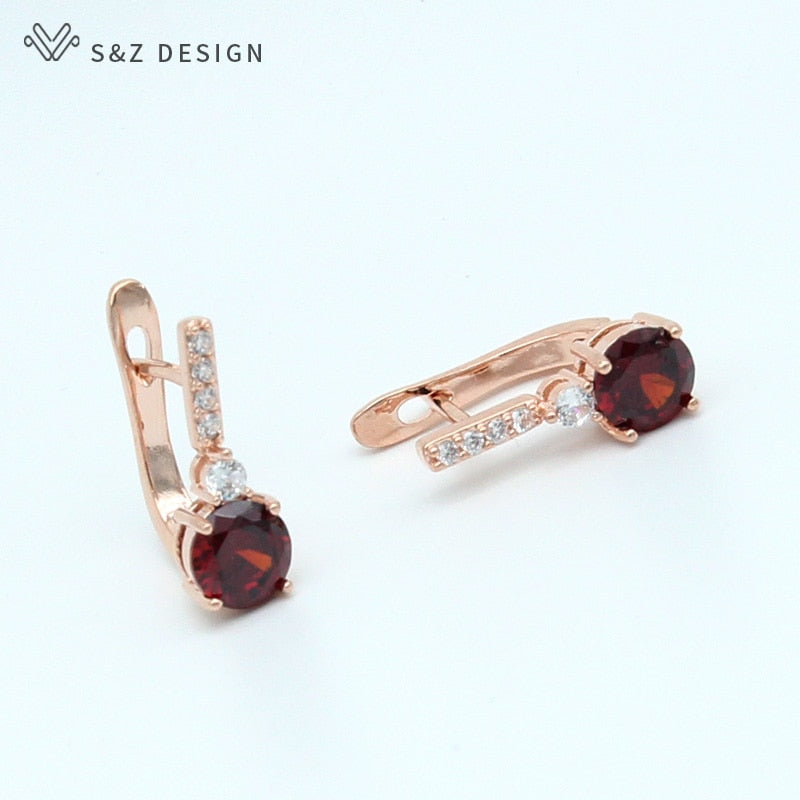 S&Z Round Micro Wax Inlay Cubic Zirconia Dangle Earrings 585 Rose Gold