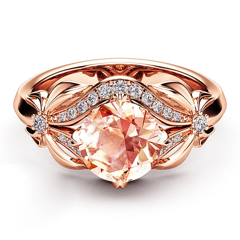 Best Selling Valentine's Day Rose Gold Flower Crystal Christmas Gifts 1PC Zircon Female Ring Couple Bowknot Cubic Zirconia