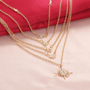 Fashion Simple Rhinestone Stars New Years Pendant Clavicle Chain Elegant Casual Women Multilayer Necklace Adjustable Jewelry Gifts цепь