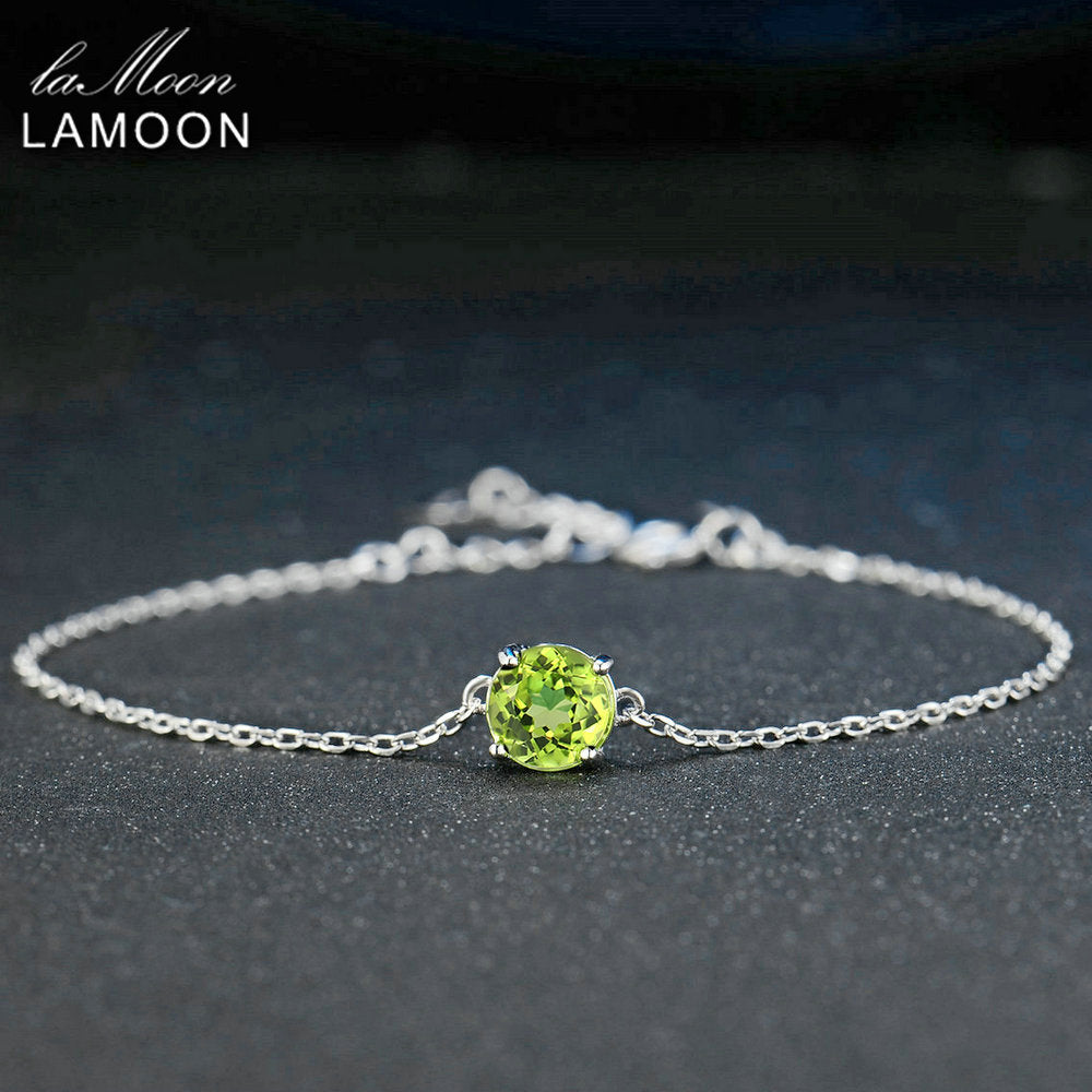 7mm Natural Round Cut Peridot 925 Sterling Silver Jewelry  Chain Charm Bracelet