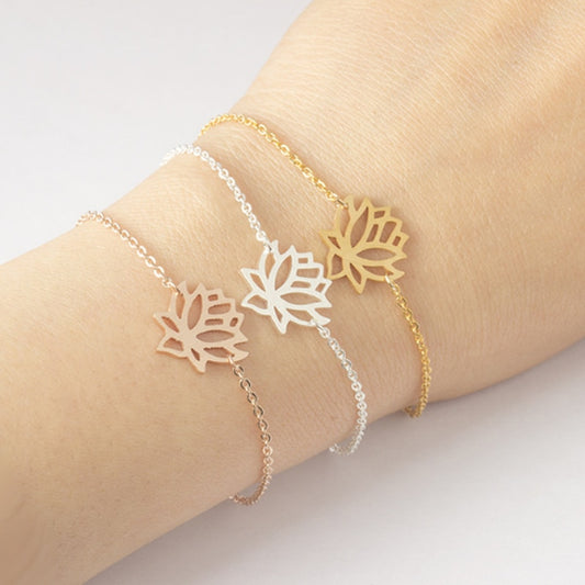 Stainless Steel Gold Charm Healing Lucky Lotus Flower Bracelets For Women Boho Jewellery Delicate Chain Yoga Bracelet