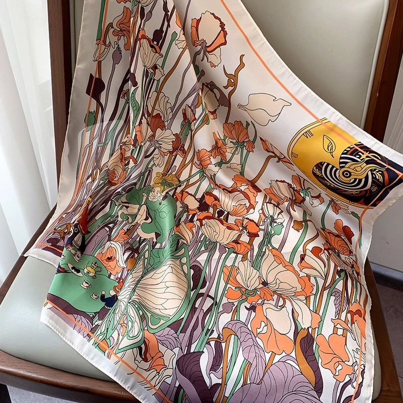 70*70cm Fashion Silk Satin Hair Scarf Women Handkerchief Printed Female Square Head Bandana Small Neck muffler hijab lady gir