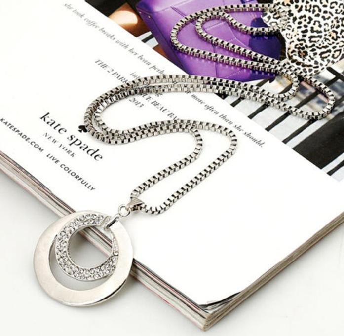 Top Sale Long Chain Women Fashion Crystal Rhinestone Silver Plated Pendant Necklace Gift Jewelry Accessories Torque