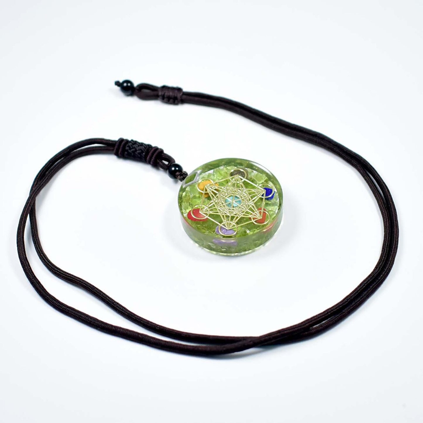 Women And Men Energy Magic Circle Necklace Pendant Natural Peridot Resin Seven Chakra Pendant Fashionable Jewelry Yoga Chain #18