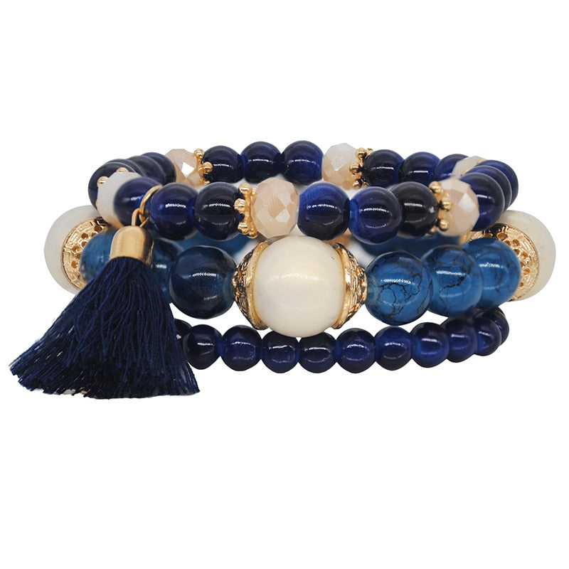 Crazy FengShu Natural Stone Strand Bracelets For Women Elastic 3 Layers Charm Bracelet Bangles Womens Wristband Gift Jewelry Gift