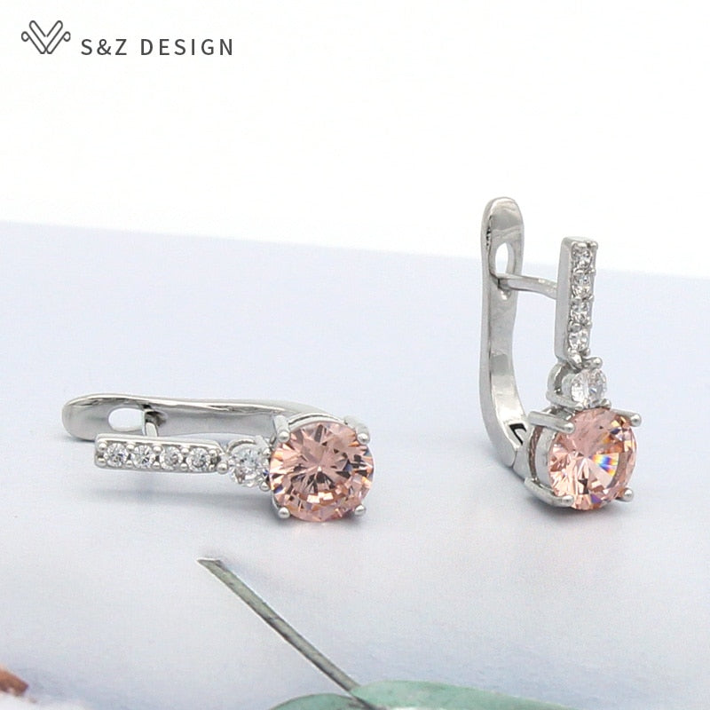 S&Z Round Micro Wax Inlay Cubic Zirconia Dangle Earrings 585 Rose Gold
