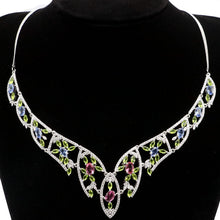 Load image into Gallery viewer, 140x85mm Multi Color Created Peridot Tourmaline Violet Tanzanite CZ Fine Jewelry Silver Necklace 18.5-19.5inch
