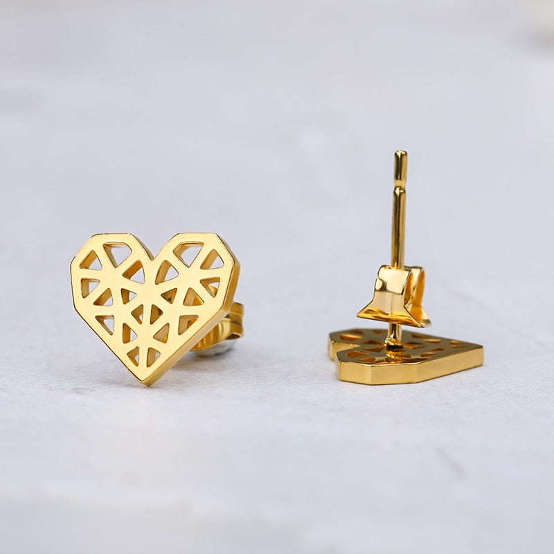 Girls Earrings Surgical Steel Rose Gold Minimal Origami Heart Earings Fashion Jewelry Women Accessories BFF Christmas Gifts