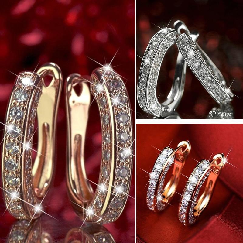 Fashion Round Crystal Studs Earrings Rhinestone Ear Clip for Women Jewelry Business Office Ladies Circle Ear Buckle Dropshipping