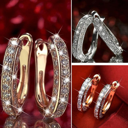 Fashion Round Crystal Studs Earrings Rhinestone Ear Clip for Women Jewelry Business Office Ladies Circle Ear Buckle Dropshipping