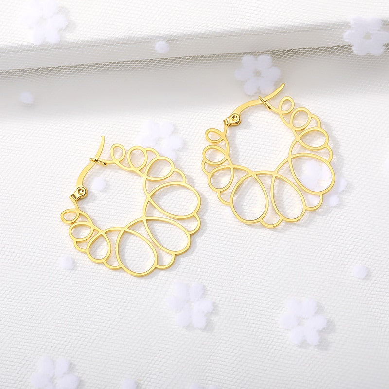 Round Irregular Flower Hoop Earrings Boucle D'oreille Femme 2019 Earrings Fashion Jewelry Stainless Steel Boho Accessories Mujer