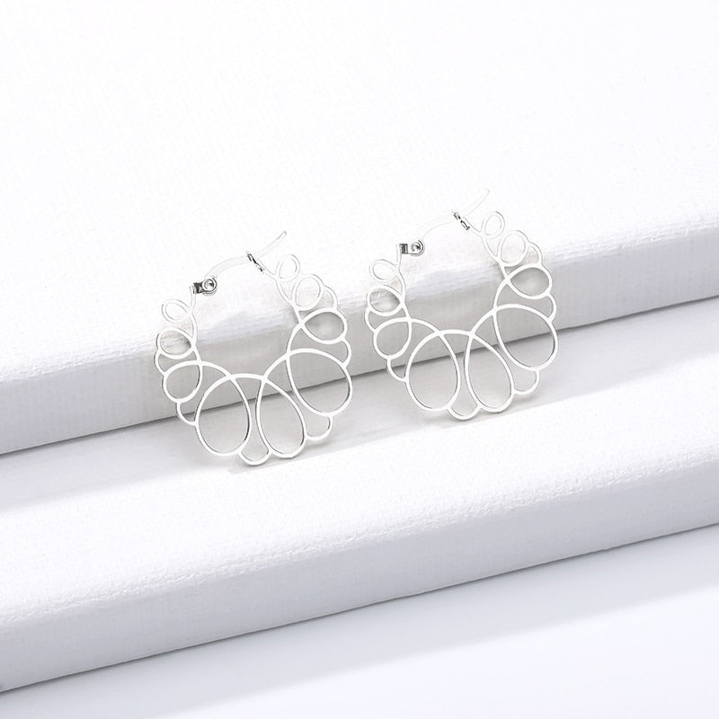 Round Irregular Flower Hoop Earrings Boucle D'oreille Femme 2019 Earrings Fashion Jewelry Stainless Steel Boho Accessories Mujer