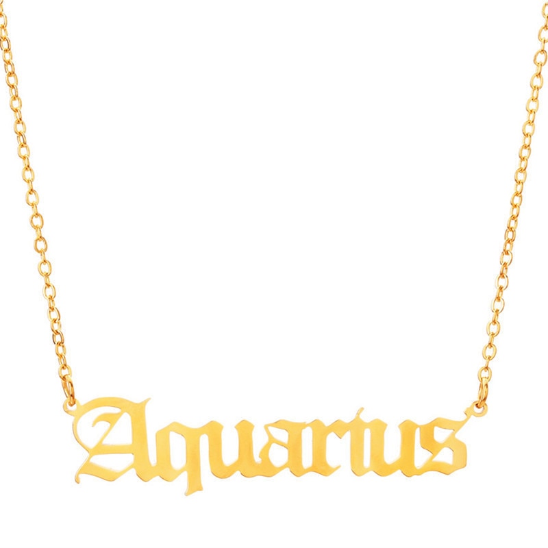12 Zodiac Letters Pendant Necklace Old English Scorpio Aries Taurus Gemini Cancer Leo Choker Horoscope Signs Necklace Friendship