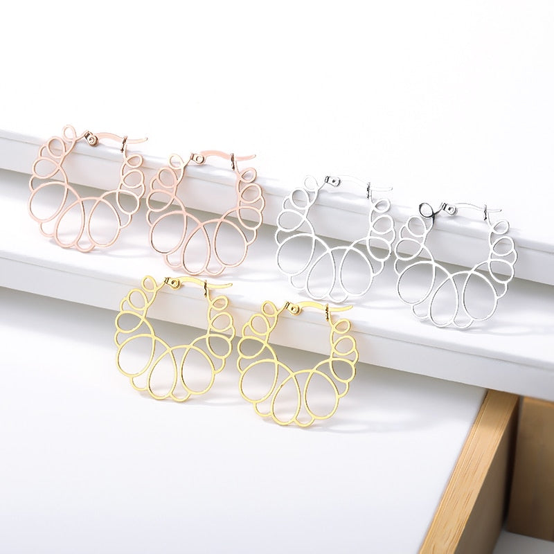 Round Irregular Flower Hoop Earrings Boucle D'oreille Femme 2019 Earrings Fashion Jewelry Stainless Steel Boho Accessories Mujer