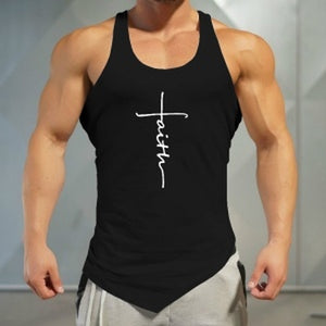 Gym Tank Top Men Letter Printing Faith Shirt Fitness Clothing Mens Summer Sports Casual Slim Graphic Tees Shirts Vest Tops