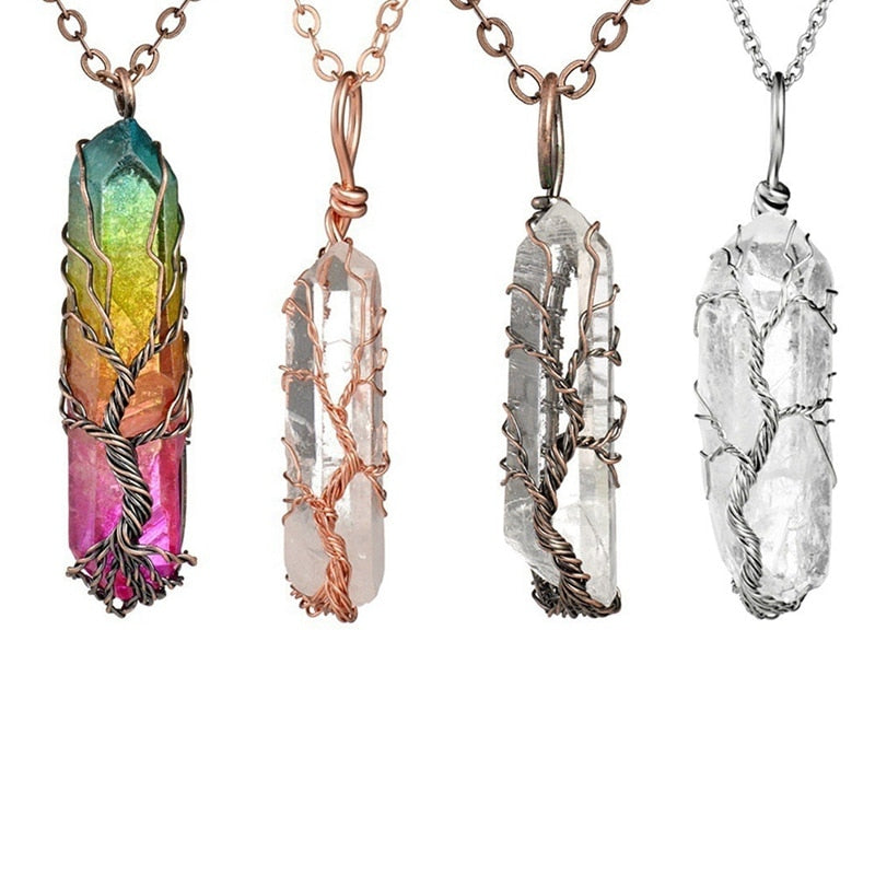Fashion Hexagonal Column Quartz Necklaces Pendants Vintage Natural Stone Bullet White Crystal Energy Necklace