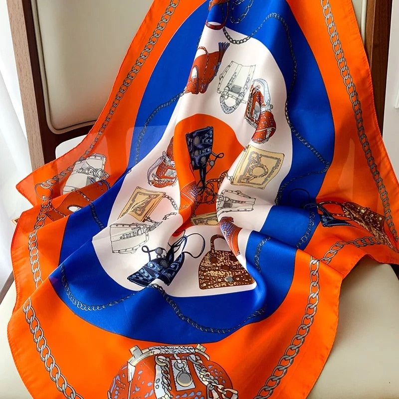 70*70cm Fashion Silk Satin Hair Scarf Women Handkerchief Printed Female Square Head Bandana Small Neck muffler hijab lady gir