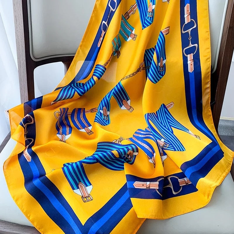 70*70cm Fashion Silk Satin Hair Scarf Women Handkerchief Printed Female Square Head Bandana Small Neck muffler hijab lady gir