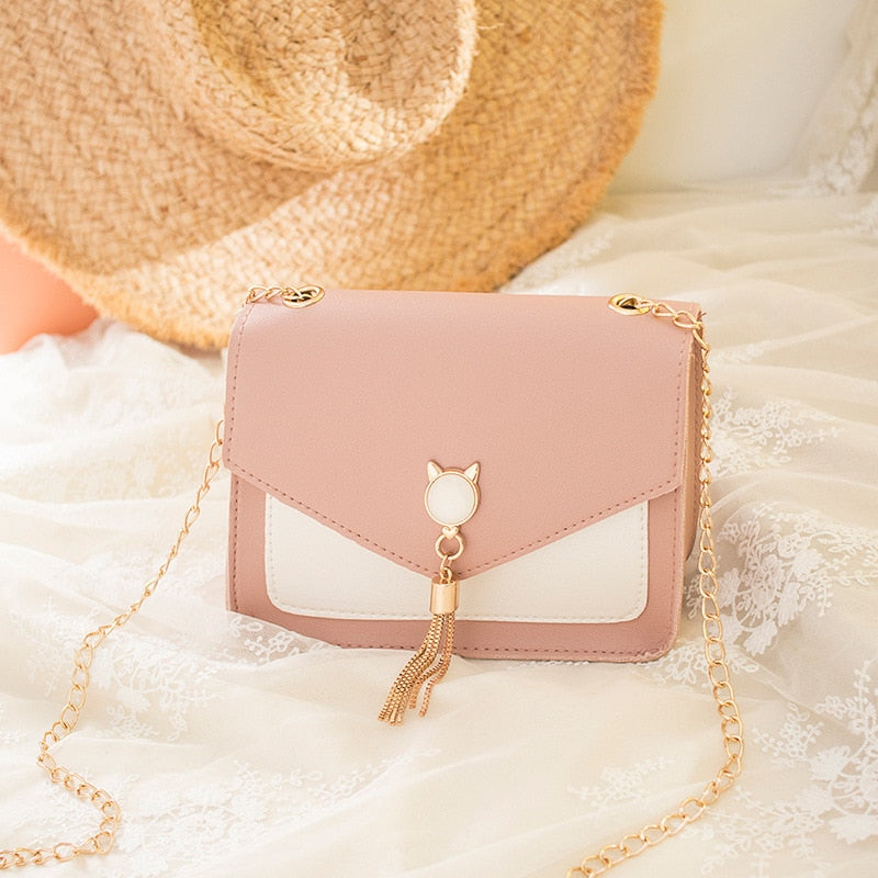 Traci K Collection Cat Stone Women's  Tassel Pu Shoulder Bag Contrast Color Purse Small Bag Patched Patched Simple Elegant Outdoor Bag
