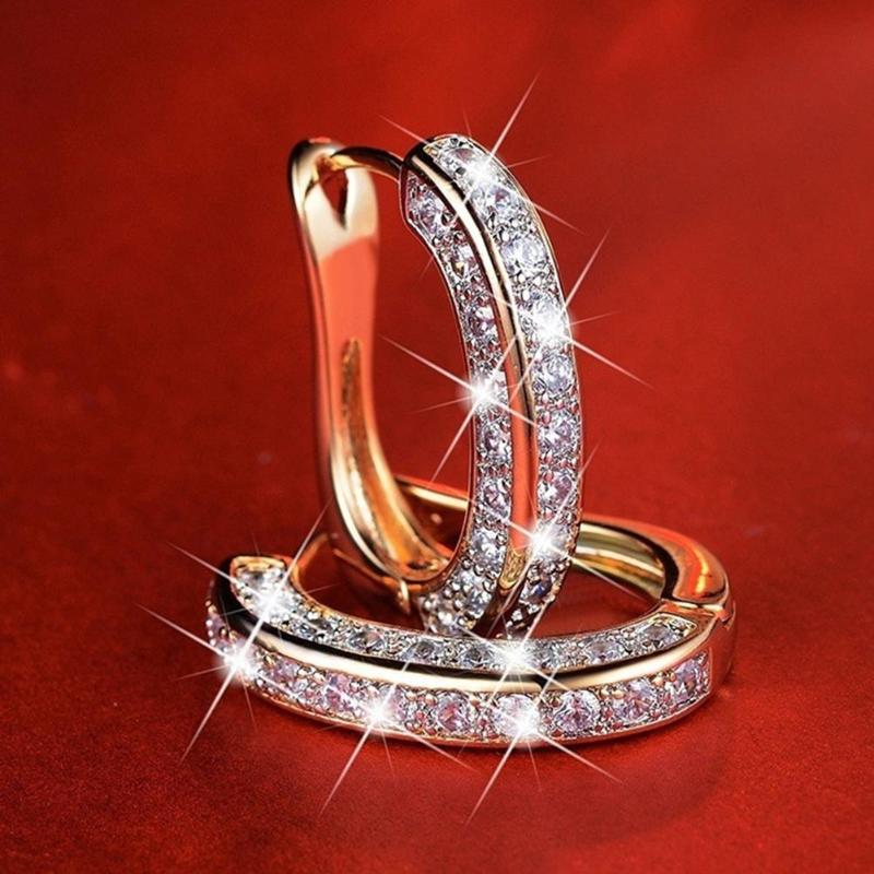Fashion Round Crystal Studs Earrings Rhinestone Ear Clip for Women Jewelry Business Office Ladies Circle Ear Buckle Dropshipping