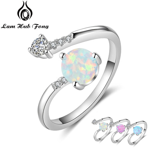 Round Blue Opal Rings for Women Cubic Zirconia Adjustable Wrap Ring Wedding Jewelry