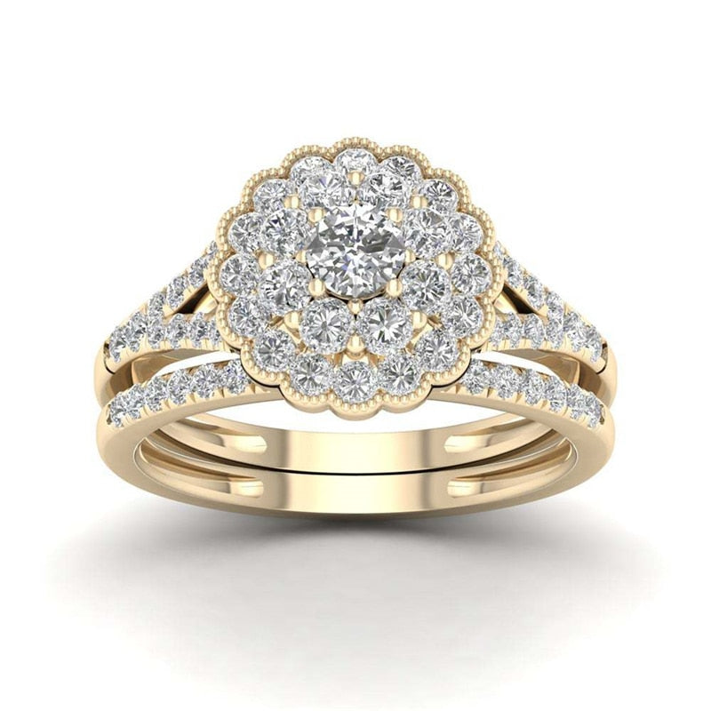 Natural White 2.5 Carats Diamond Jewelry 14K Gold Ring for Women Vintage Flower Shape Bizuteria Gemstone Wedding Anillos De Ring
