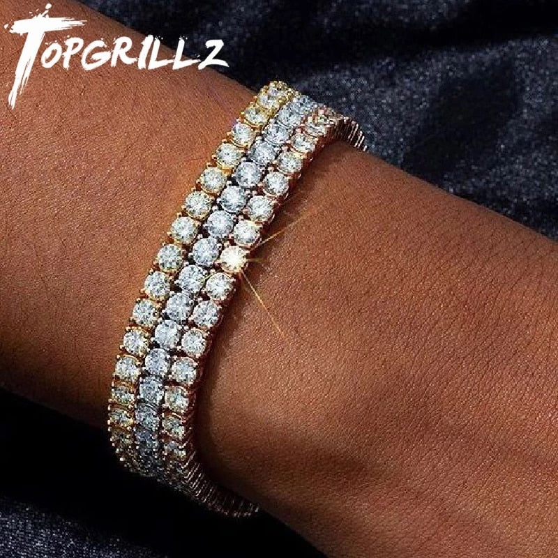 3mm-6mm Mens/Women  AAA+  Tennis Bracelet Hip Hop Jewelry Iced Out 1 Row Gold CZ Charms Bracelet For Gifts