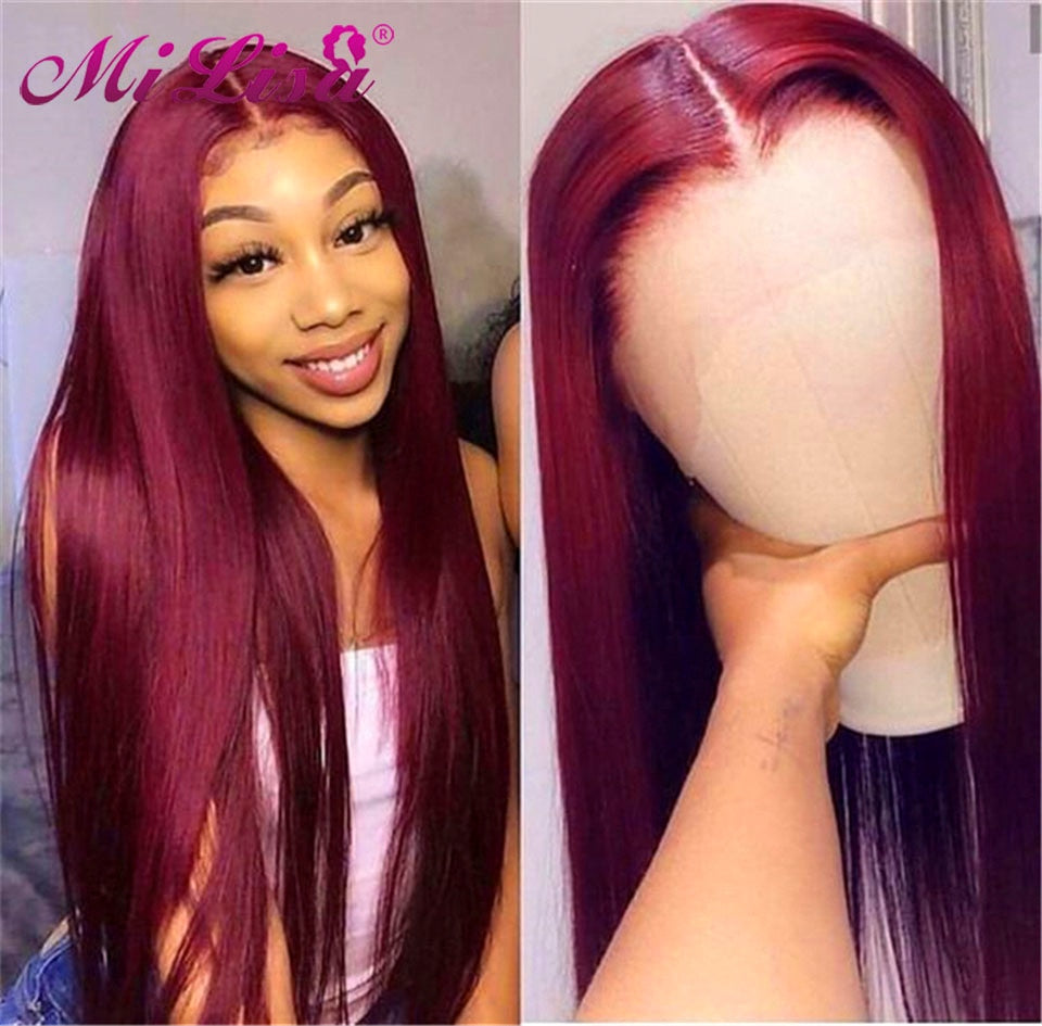 Burgundy Straight Lace Front Human Hair Wig 613  Blonde Orange Blue Lace Front Wig Brazilian Remy HD Lace Frontal Wigs For Women