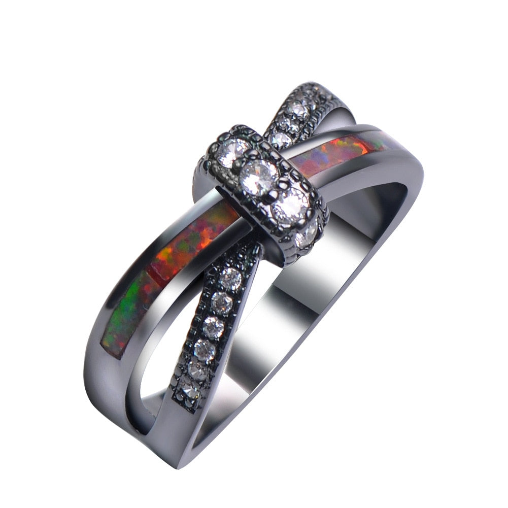 Colorful Opal Natural Stone Ring Bagues Femme Black Gold Color Wedding Rings for Women Jewelry Anillos Mujer Gift