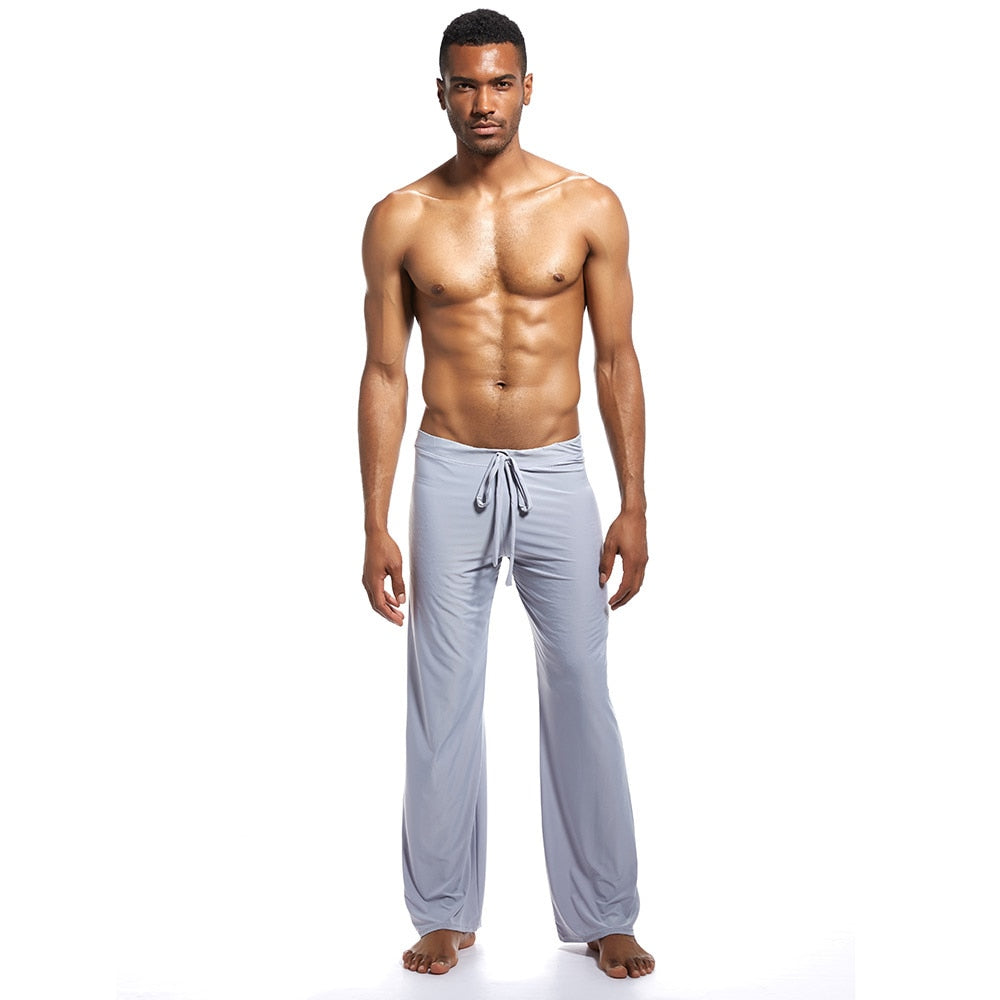 Zen or Yoga Pants For Men, Yoga For Man, Low Waist Pants Drawstring Fastening Trousers, Slippery Texture Loungewear, Meditation For Men