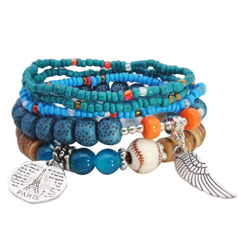 Crazy FengShu Natural Stone Strand Bracelets For Women Elastic 3 Layers Charm Bracelet Bangles Womens Wristband Gift Jewelry Gift