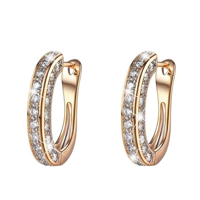 Fashion Round Crystal Studs Earrings Rhinestone Ear Clip for Women Jewelry Business Office Ladies Circle Ear Buckle Dropshipping