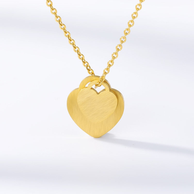 Stainless Steel Double Love Heart Necklace Women Collares Mujer Gold Chain Choker Necklaces Pendents Jewelry Bridesmaid Gifts